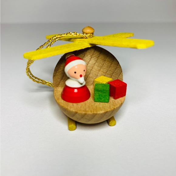 Vtg 1983 Goula Spain Santa Flying Wooden 2.5” Helicopter Christmas Tree Ornament - Picture 3 of 11